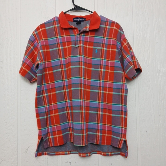 *VTG 90s Made In USA Ralph Lauren Men's Preppy Red Plaid Golf Polo-M - Picture 3 of 5